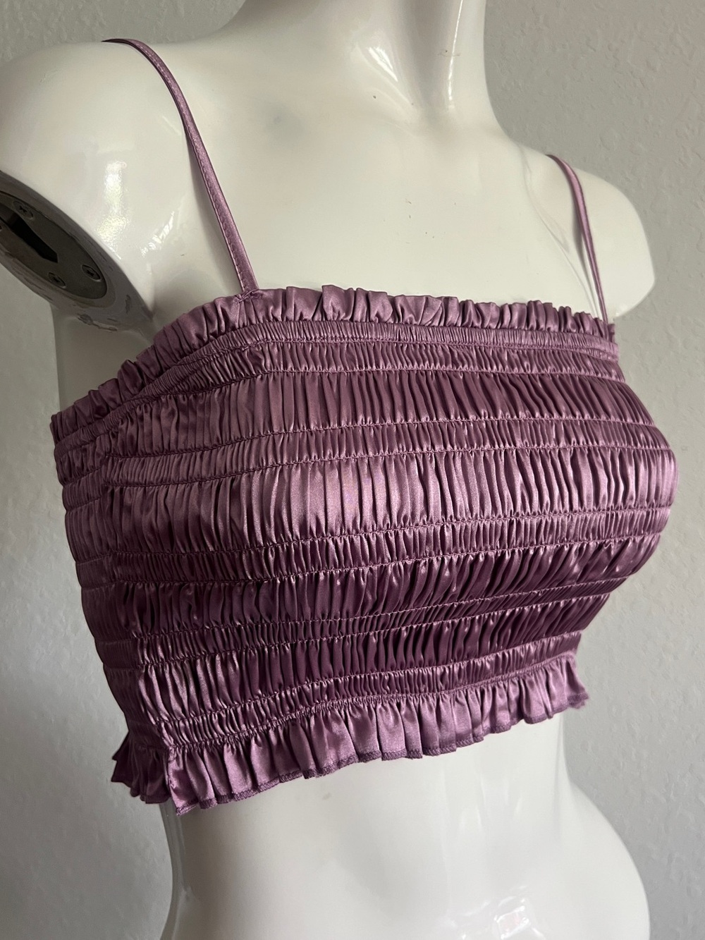 Forever 21 Smocked Satin Crop Tank Top Lavender S Small NWT